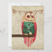 Rosa Owl Birthday Invitation Kaart (Achterkant)