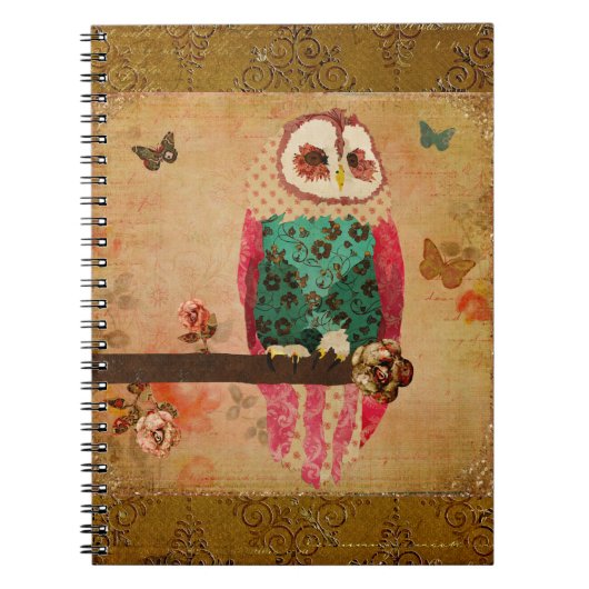 Rosa Owl Gold-laptop Notitieboek (Voorkant)