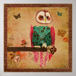 Rosa Owl Vintage Poster