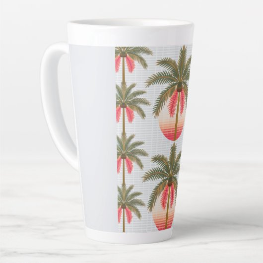 Rosa Palmenmuster mit Sonnenverlauf Zweifarbige Ta Latte Mok (Linkerhoek)