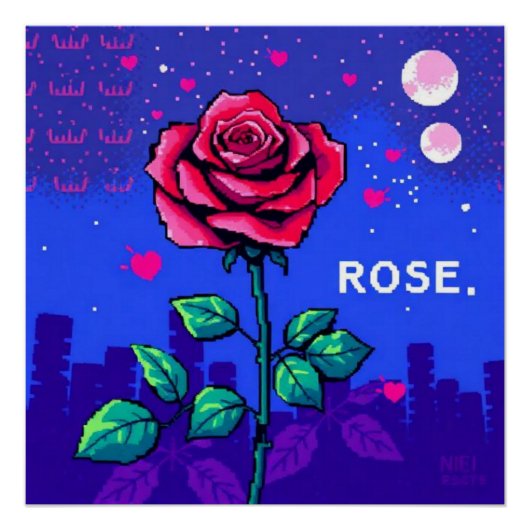 Rosa pixelada estilo retro perfect poster (Voorkant)