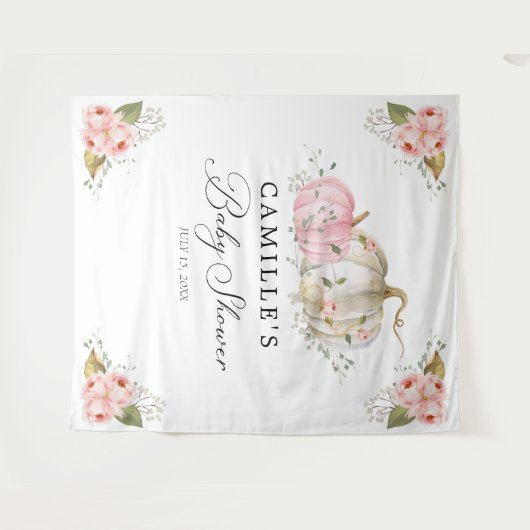 Rosa pompoenmeisje babyshowerfeest achtergrond wandkleed (Voorkant (horizontaal))