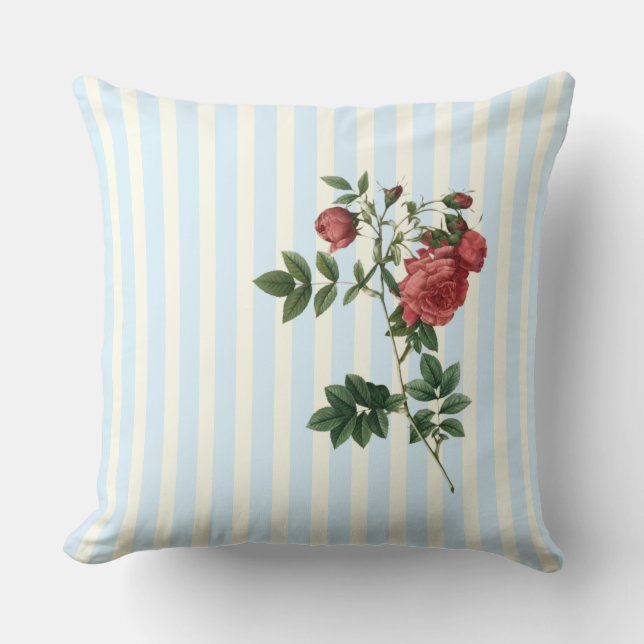 Rosa rapa ivoor & blauwe strip kussen (Voorkant)