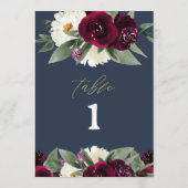 ROSA Rich Burgundy Floral Navy Blue Table Number Menu (Achterkant)