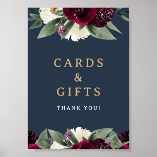 ROSA Rich Burgundy Floral Navy Cards en Gifts Poster