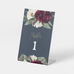 ROSA Rijke Bordeaux Bloemrijk Navy Blauwe Tafel Nu Reclamebord Met Voetstuk