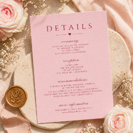 Rosa Rode Typografie Trouwdetailskaart Notitiekaartje