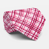 Rosa Rood penseelstreken geruit patroon modern Stropdas (Opgerold)