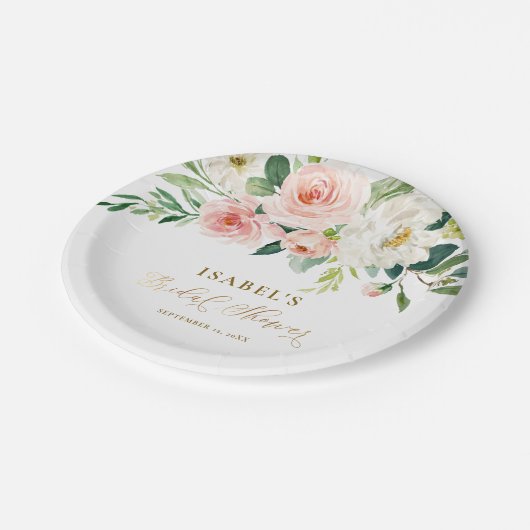 Rosa Roze Bloemengoud Gepersonaliseerde Bruidsdouc Papieren Bordje (Gekanteld)