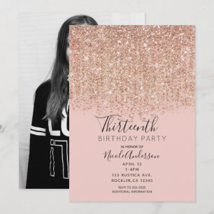 Rosa Roze Goud Glitter Verjaardagsfeest Foto Kaart