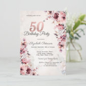 Rosa Roze Rozen 50e Verjaardag Kaart (Staand voorkant)
