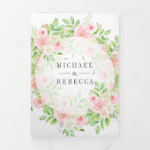 Rosa Roze Rozen Boog Bloem Collage Bruiloft Drieluik Uitnodiging (Cover)