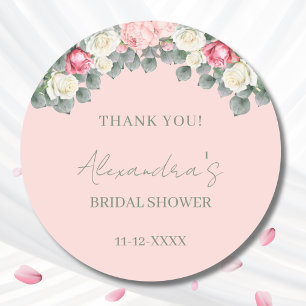 Rosa Roze Vintage Rozen Bruiloft Feest Bedankt Ronde Sticker