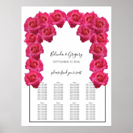 Rosa rozen bruiloft zitplaatsenkaart met landelijk poster