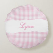 Rosa Rustieke Gingham Persoonlijke Naam Rond Kussen (Achterkant)