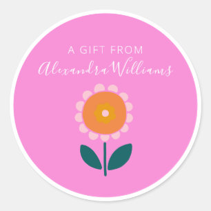 Rosa Scandinavische Bloem Persoonlijk Cadeau Van Ronde Sticker