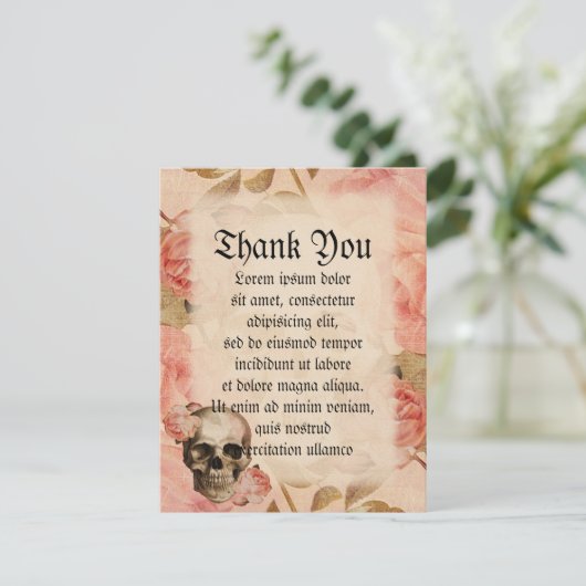  Rosa schedelcollage Bedankkaart (Staand voorkant)