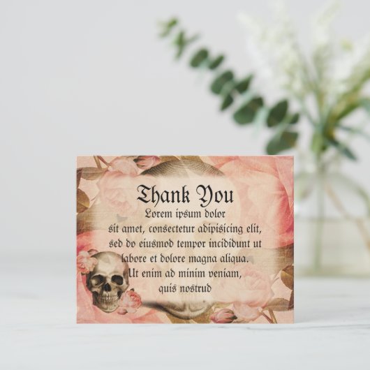 Rosa schedelcollage Bedankkaart (Staand voorkant)