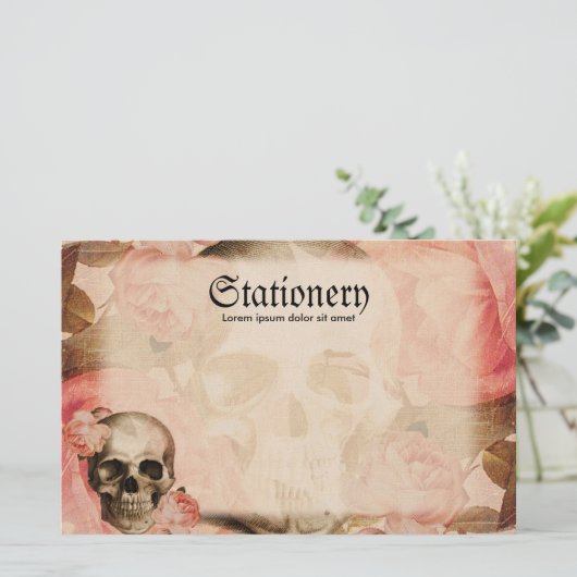  Rosa schedelcollage Briefpapier (Staand voorkant)