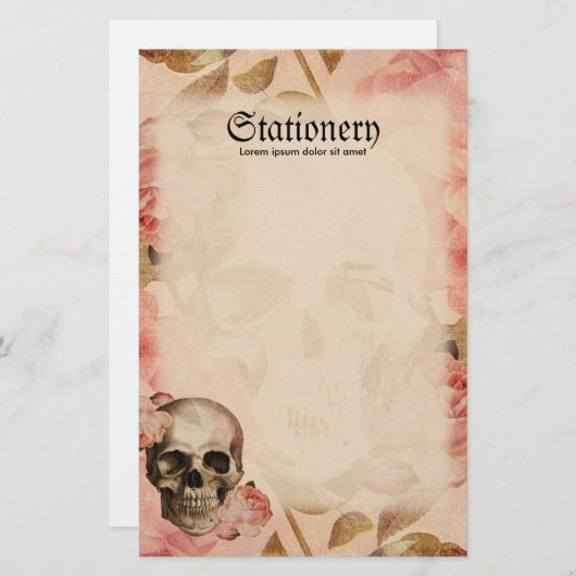 Rosa schedelcollage Briefpapier (Voorkant / Achterkant)