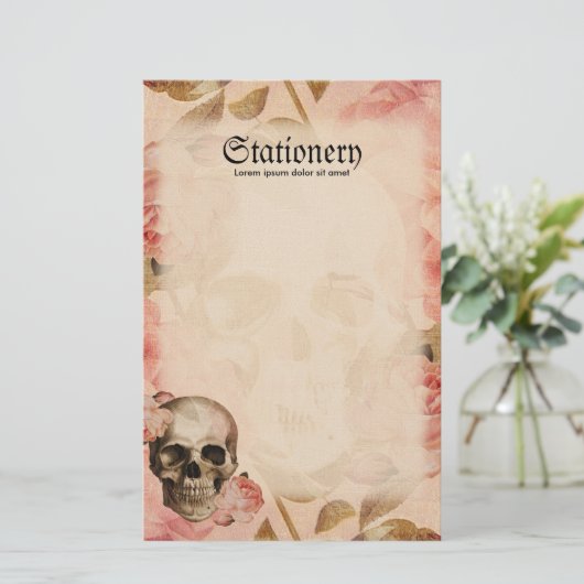 Rosa schedelcollage Briefpapier (Staand voorkant)