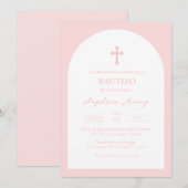 Rosa Simple Bautizo Invitación Baptism Uitnodiging (Voorkant / Achterkant)