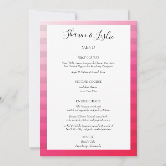 Rosa Strepen Modern Trouwmenu Kaart (Voorkant)