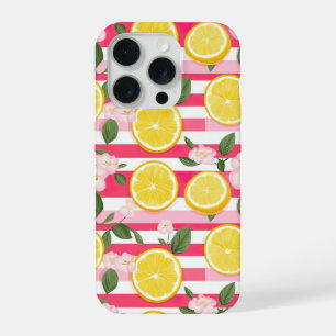Rosa Strepen Zomer Citroen Patroon iPhone Hoesje 15 Pro Case