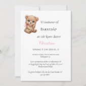 Rosa Strik Bamse Doopuitnodiging Kaart (Voorkant)