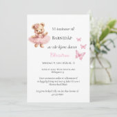 Rosa Strik Bamsey Doopuitnodiging Kaart (Staand voorkant)
