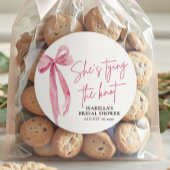 Rosa strik met strik Zij gaat trouwen Bruidsfeest Ronde Sticker