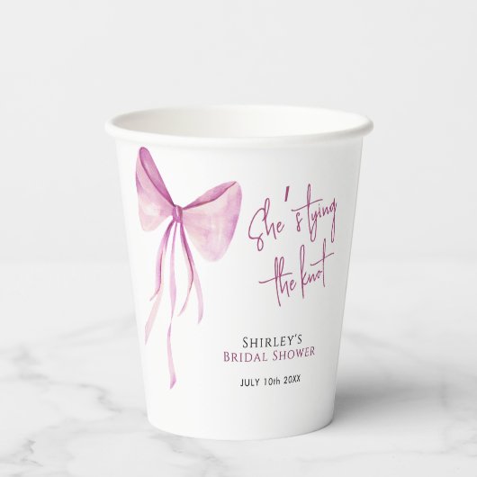 Rosa Striking Bow Zij Knoopt de Knoop Bruidsbruilo Papieren Bekers (Achterkant)
