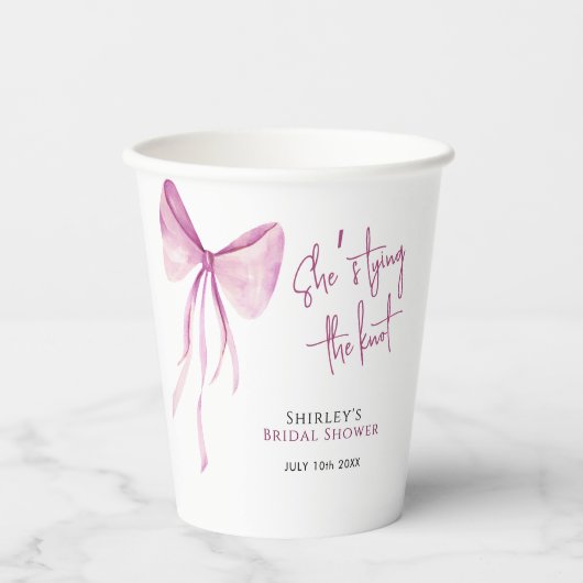 Rosa Striking Bow Zij Knoopt de Knoop Bruidsbruilo Papieren Bekers (Voorkant)
