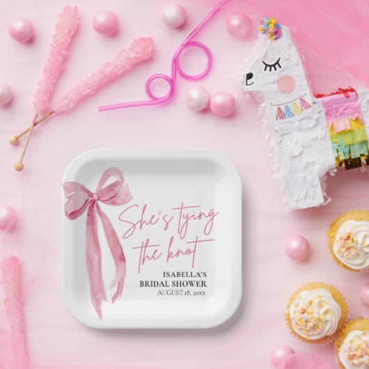 Rosa Striking Bow Zij Knoopt de Knoop Bruidsfeest Papieren Bordje (Feest)