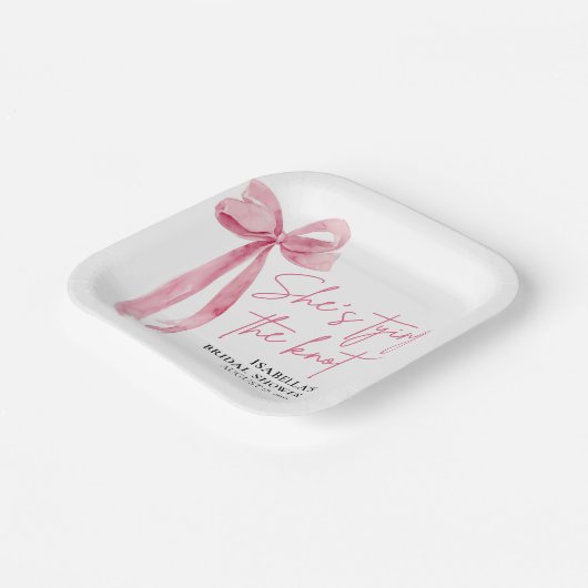 Rosa Striking Bow Zij Knoopt de Knoop Bruidsfeest Papieren Bordje (Gebogen)