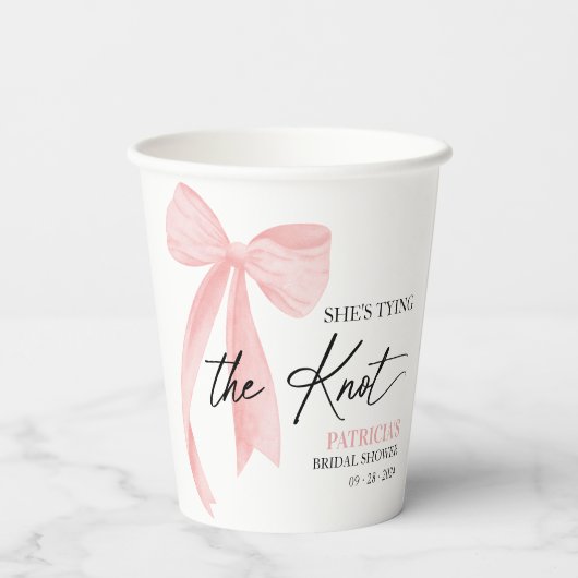 Rosa Striking Bow Zij Knoopt de Knoop Bruidsmeisje Papieren Bekers (Achterkant)