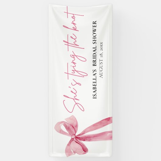 Rosa Strikje Zij Gaat Trouwen Bruidsfeest Spandoek (Verticaal)