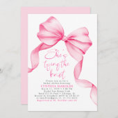 Rosa Strikje Zij Krijgt de Knoop Bruidsborrel Kaart (Voorkant / Achterkant)