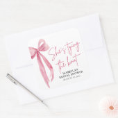 Rosa Strikje Zij Krijgt de Knoop Bruidsmeisjesfees Vierkante Sticker (Envelop)