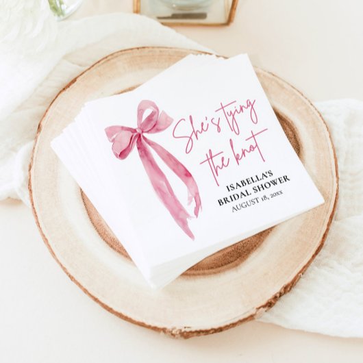 Rosa Strikje Zij Krijgt een Knoop Bruidsborrel Servet