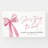 Rosa Strikje Zij Krijgt een Knoop Bruidsborrel Spandoek (Horizontaal)