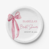 Rosa Strikje Zij Krijgt een Trappelzak Bruidsmeisj Papieren Bordje (Voorkant)