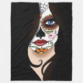 Rosa Sugar Skull Portait Fleece Deken (Voorkant)