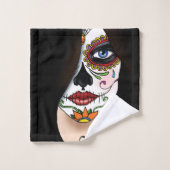 Rosa Sugar Skull Portret Bad Handdoek (Wasdoekje)