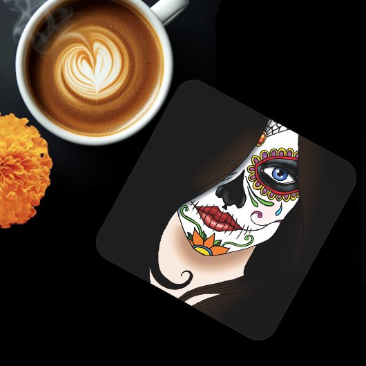 Rosa Sugar Skull Portret Bier Onderzetter