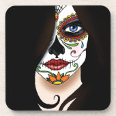 Rosa Sugar Skull Portret Bier Onderzetter (Voorkant)