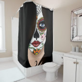 Rosa Sugar Skull Portret Douchegordijn (In situ)
