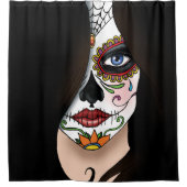 Rosa Sugar Skull Portret Douchegordijn (Voorkant)