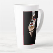 Rosa Sugar Skull Portret Latte Mok (Rechterhoek)