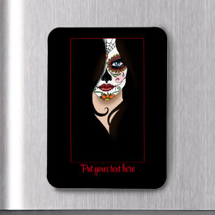 Rosa Sugar Skull Portret Magneet